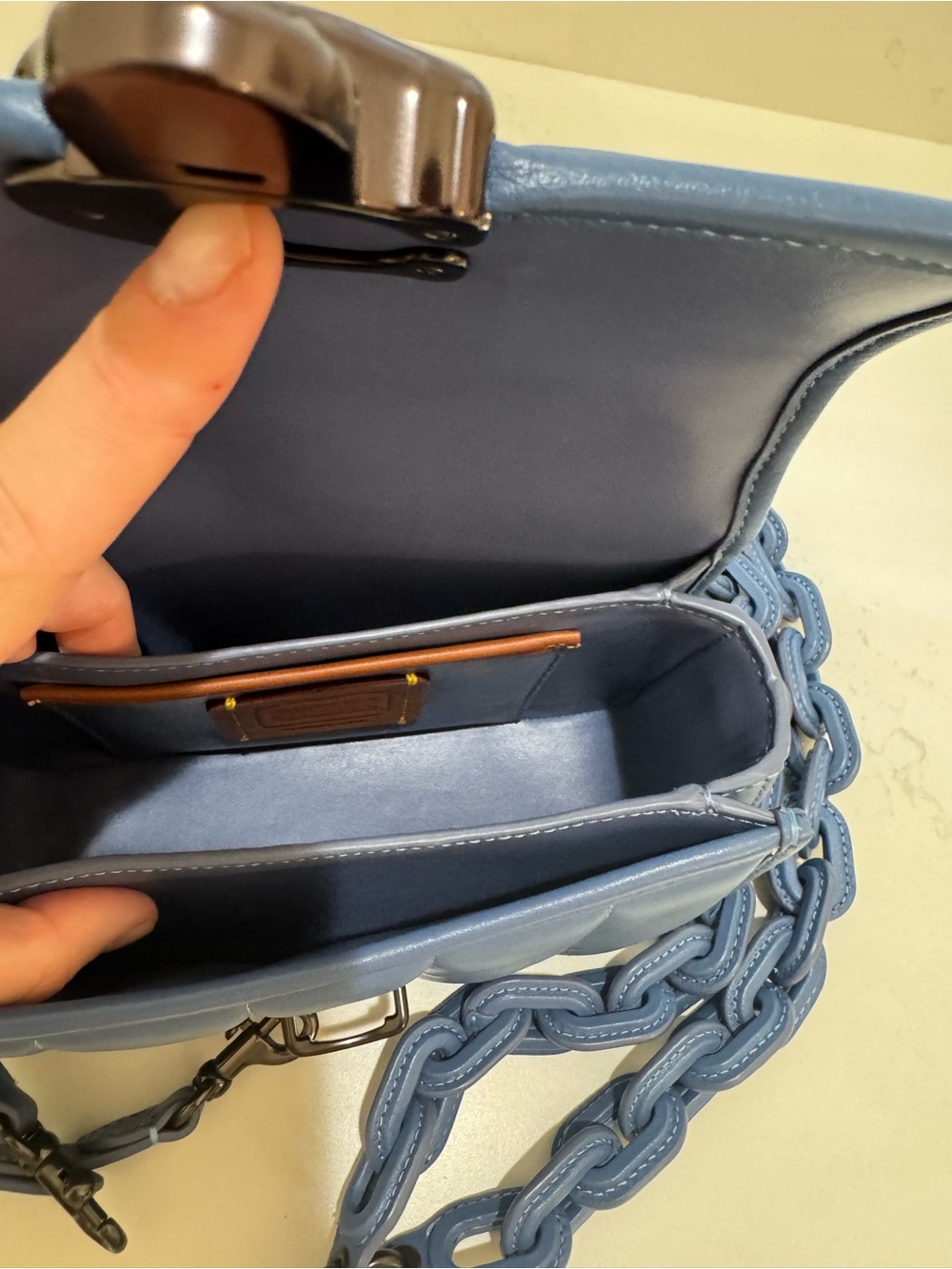 Coach Quilted Dusty Blue Mini Crossbody with 2 straps - Picture 5 of 8